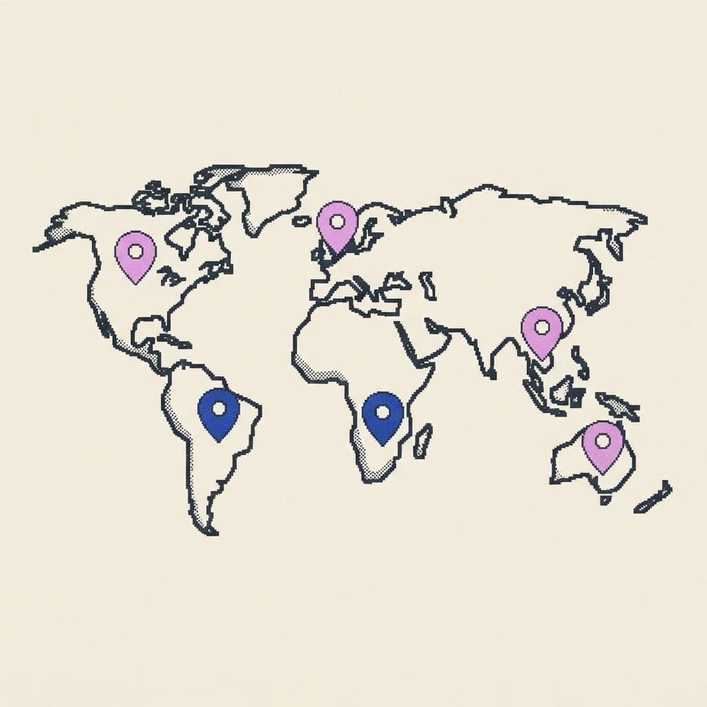 Retro illustration of a map with photo pins